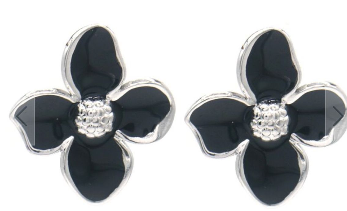 Studs | Flower | Zwart &amp; Zilver | Stainless steel