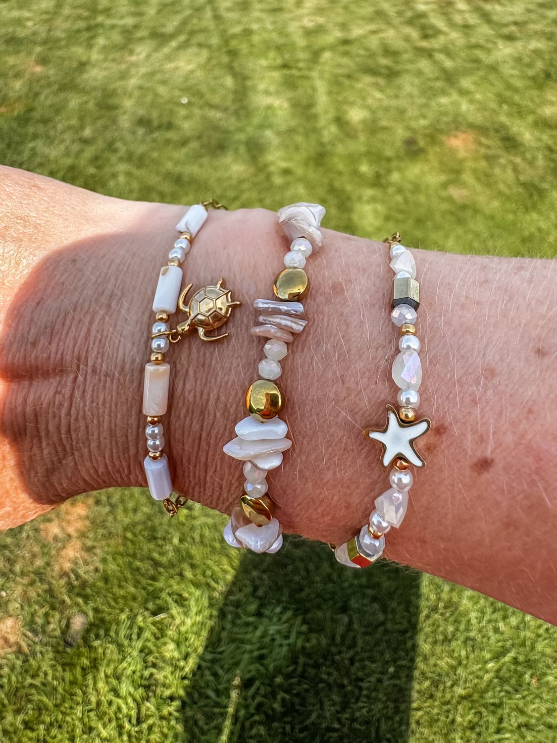 Armband | Turttle | Wit &amp; Goud | Stainless steel