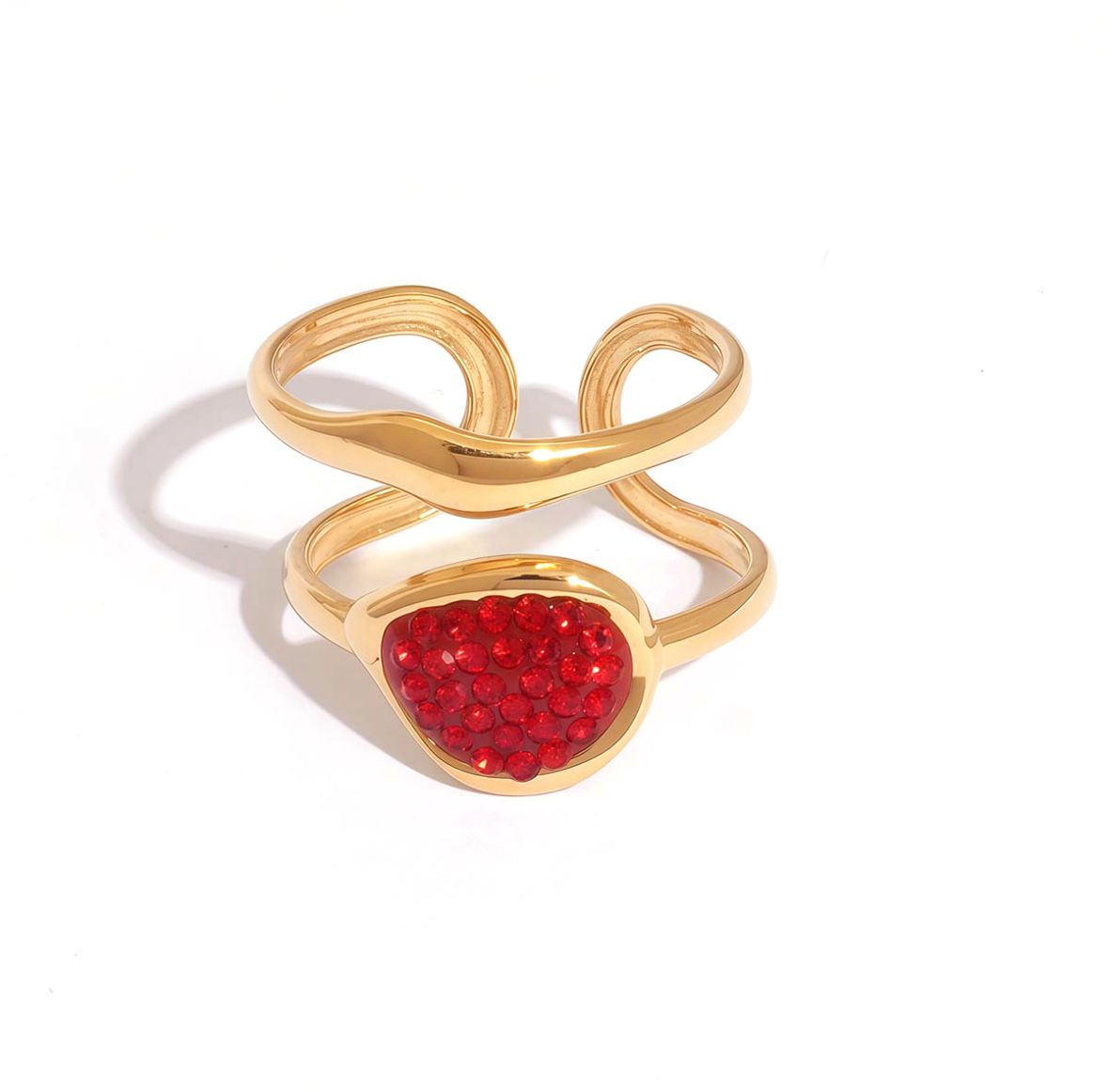 Ring | Shinny Red | Goud | Stainless steel