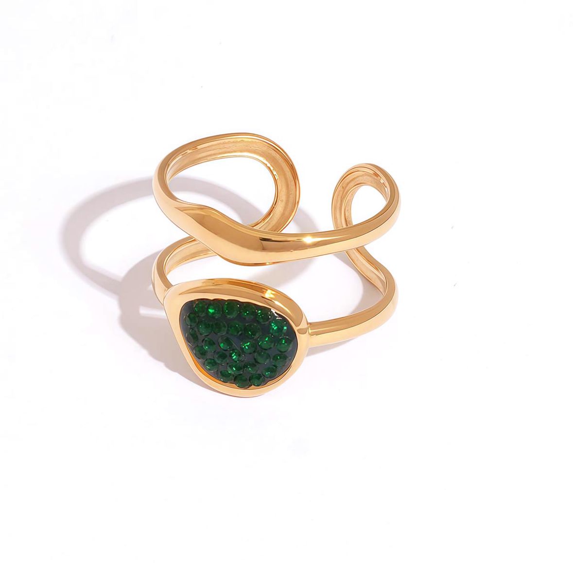Ring | Shinny Green | Goud | Stainless steel