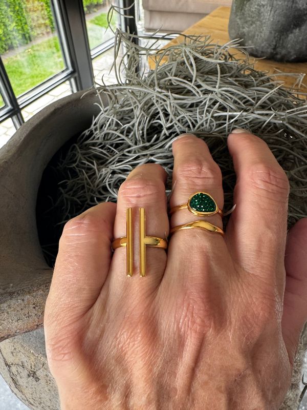 Ring | Shinny Green | Goud | Stainless steel