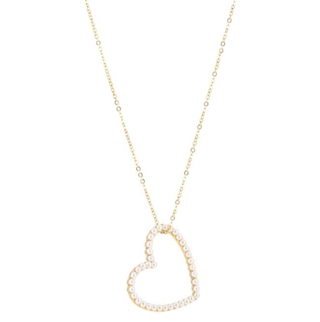 Halsketting | Pearl heart | Goud | Stainless steel