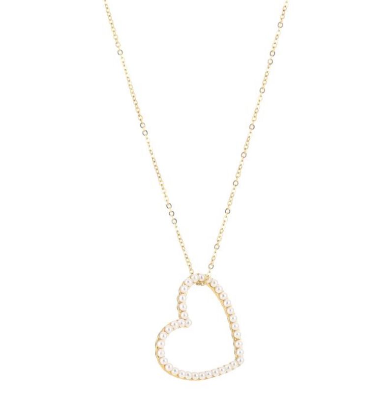 Halsketting | Pearl heart | Goud | Stainless steel