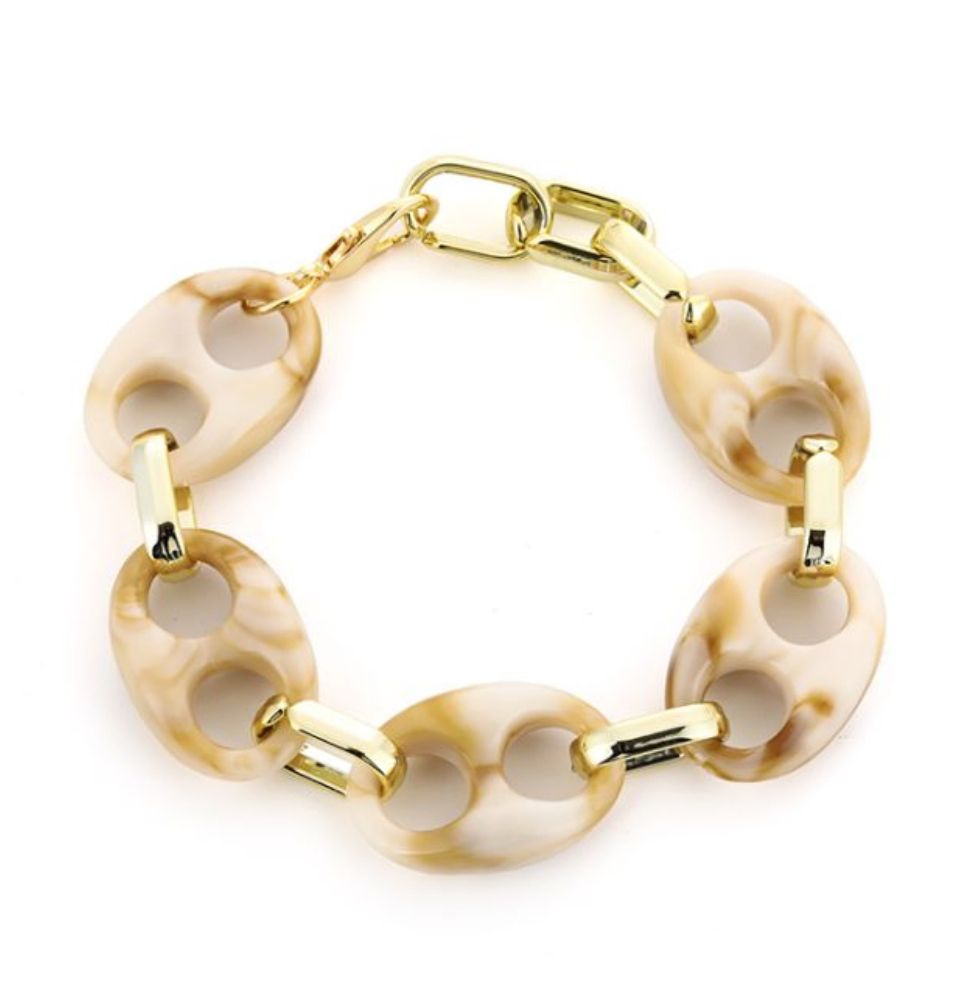Armband | Acrylic schakel | Beige &amp; Goud