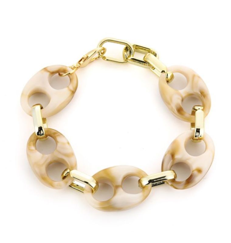 Armband | Acrylic schakel | Beige & Goud Armband | Acrylic schakel | Beige & Goud