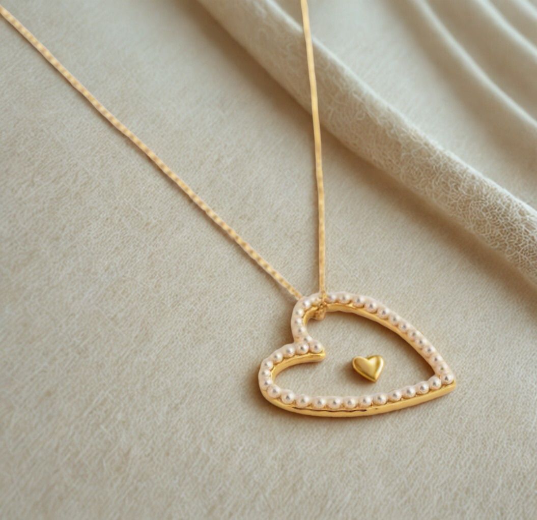 Halsketting | Pearl heart | Goud | Stainless steel