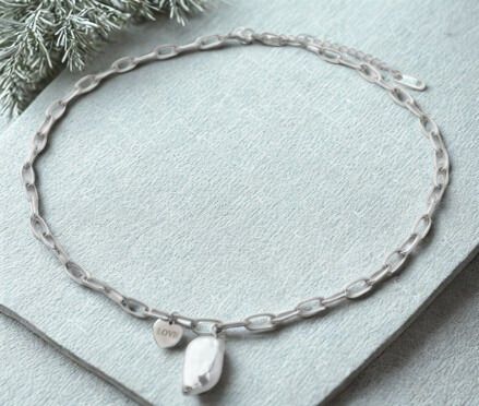 Halsketting | Pearl schakel | Zilver | Stainless steel