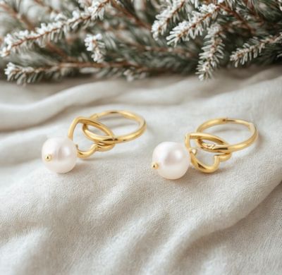 Oorbellen | Pearls Heart | Goud | Stainless steel