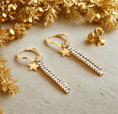 Oorbellen |Strass &amp; star | Goud | Stainless steel