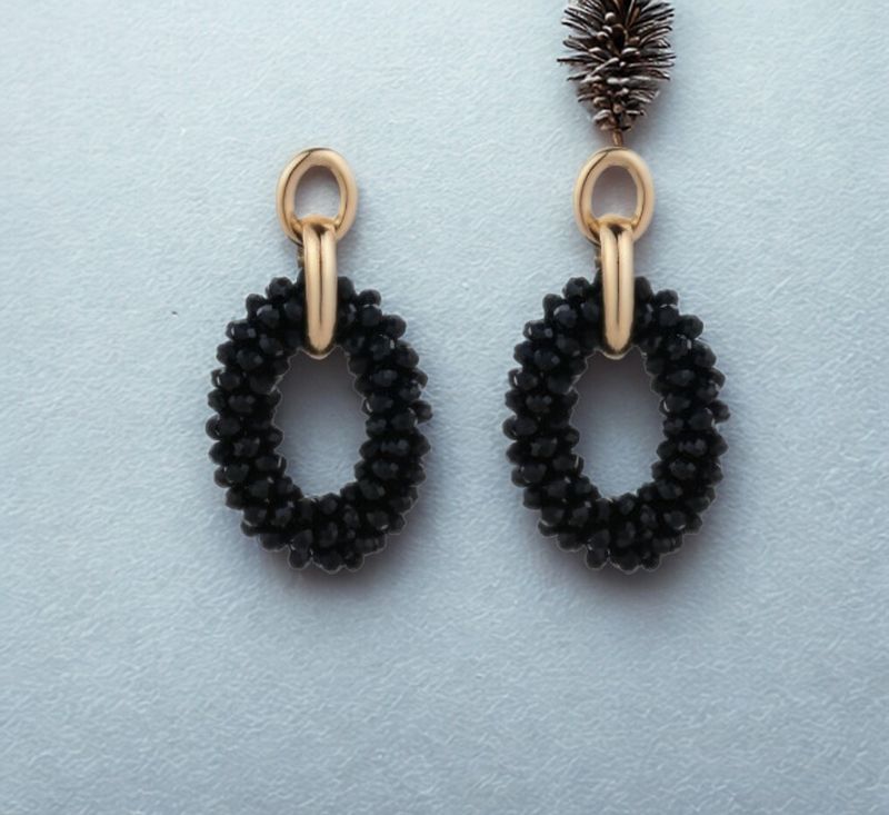 Oorbellen | Hanger pearl | Zwart &amp; goud | Stainless steel