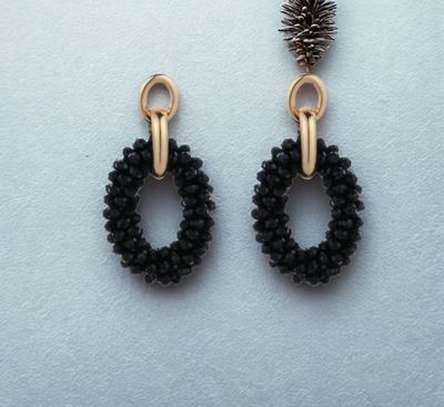 Oorbellen | Hanger pearl | Zwart &amp; goud | Stainless steel