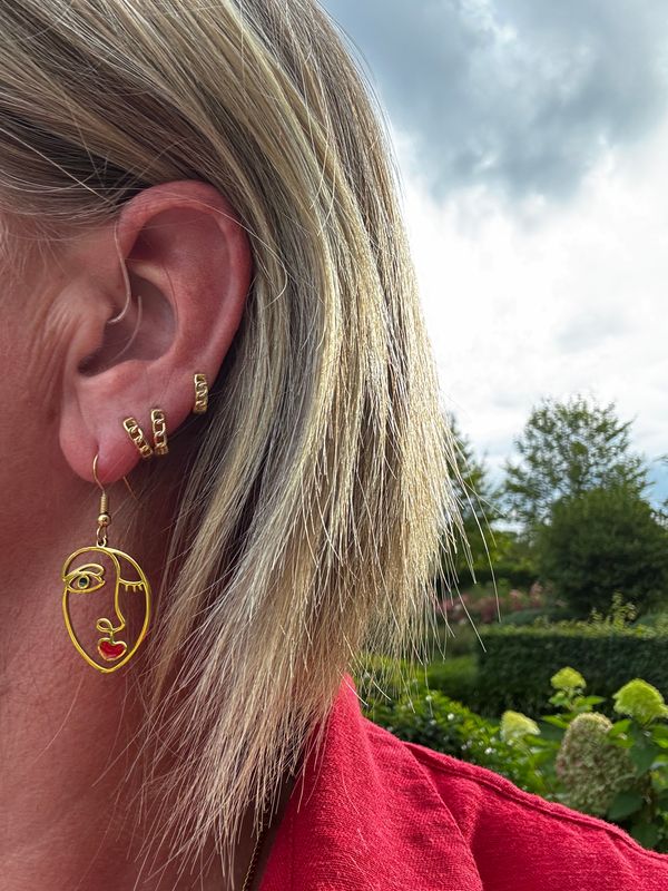 Oorbellen | Face | Goud | Stainless Steel | Hanger