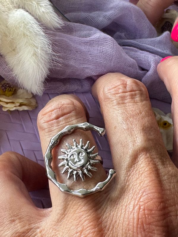 Ring | Zon en Maan | Zilver | One Size | Stainless Steel