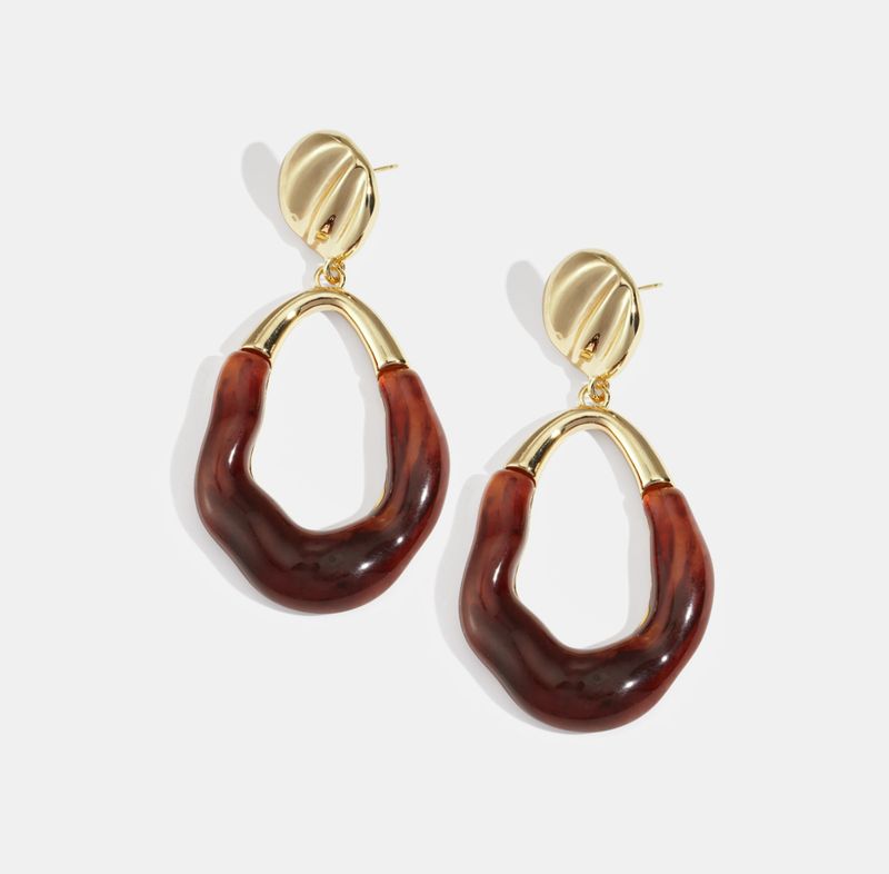 Oorbellen | Resin drop | Goud &amp; burgundy | Stainless steel