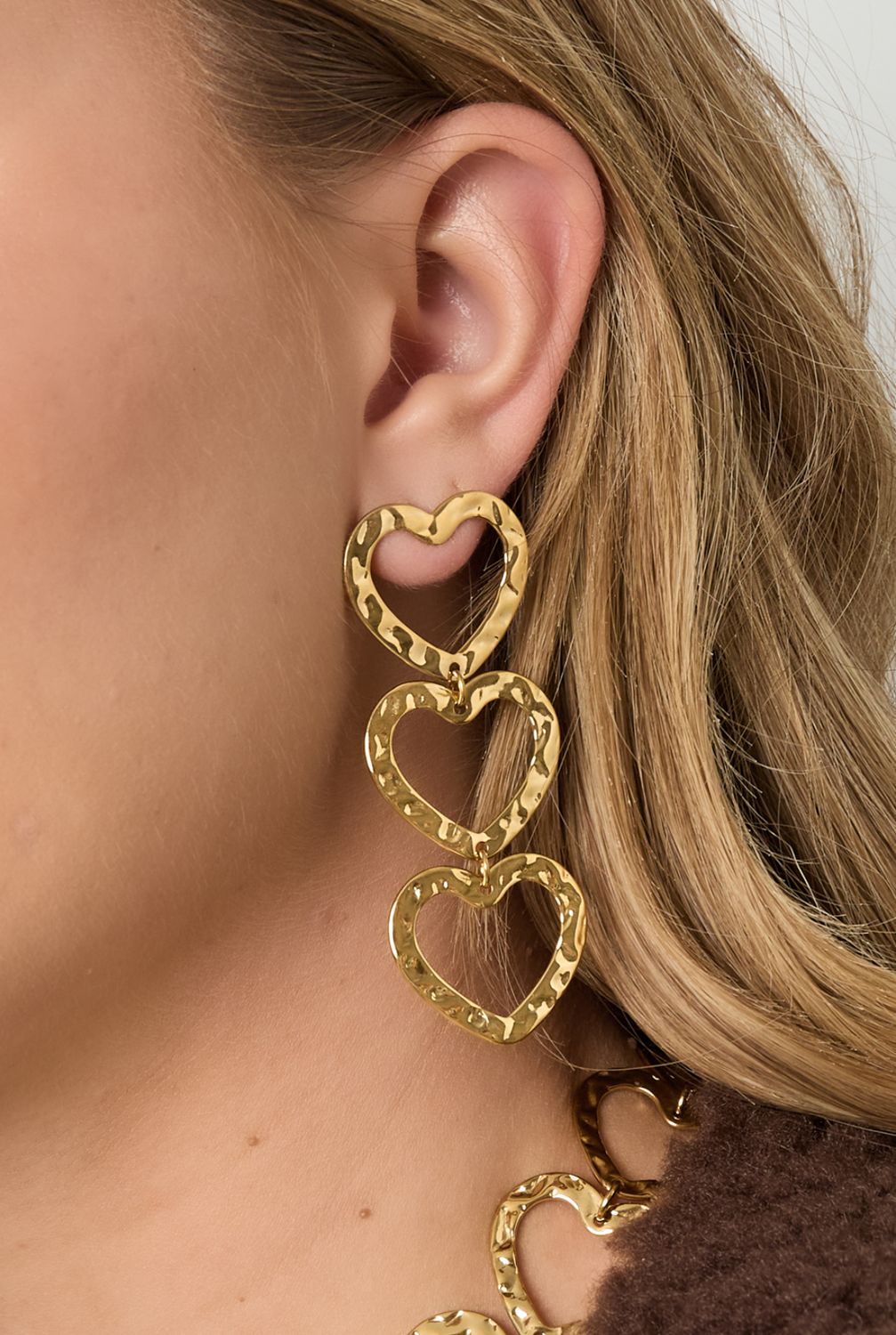 Oorbellen | Tripple heart | Goud | Stainless steel