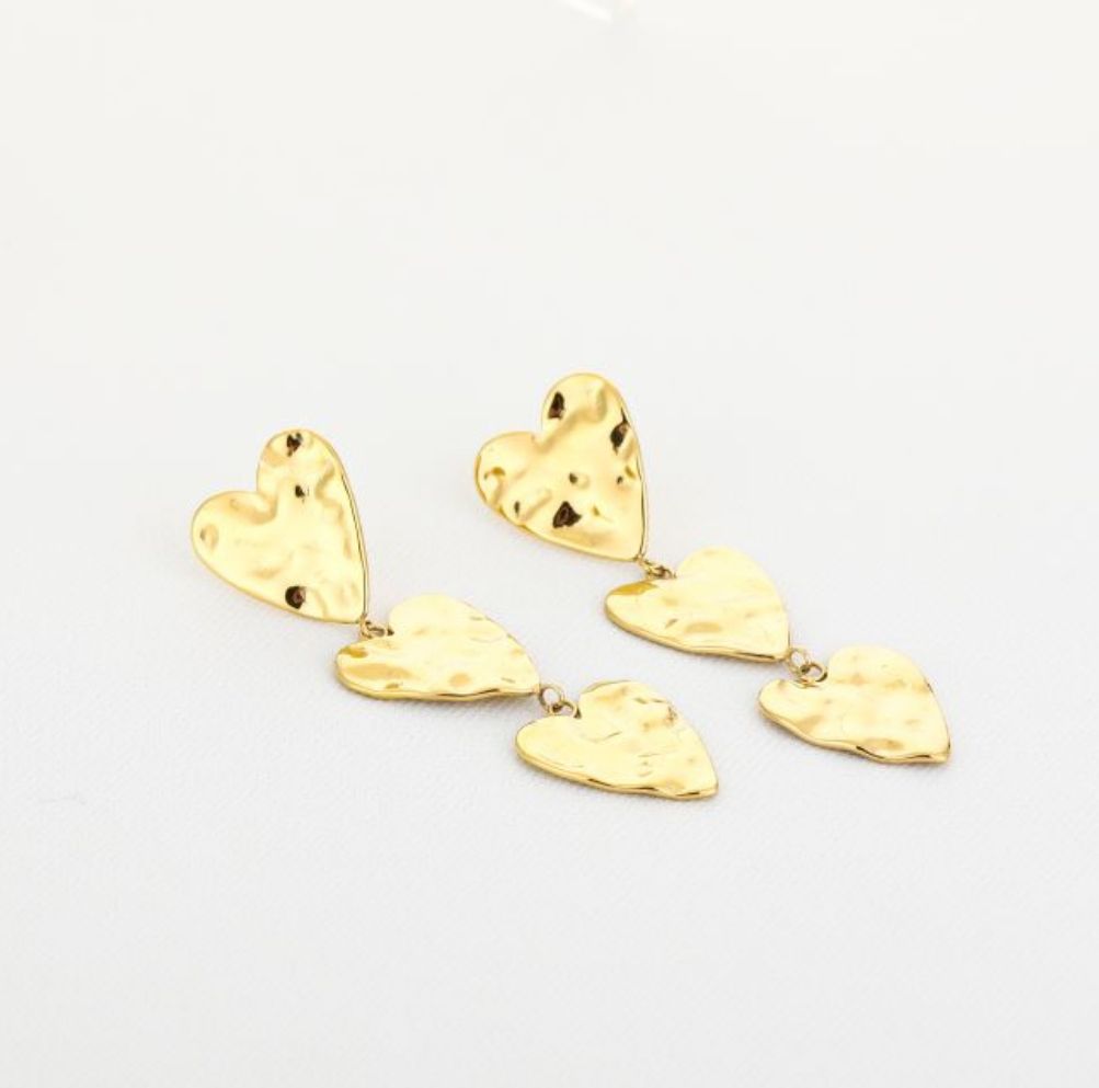 Oorbellen | Trippel hart | Goud | Stainless steel