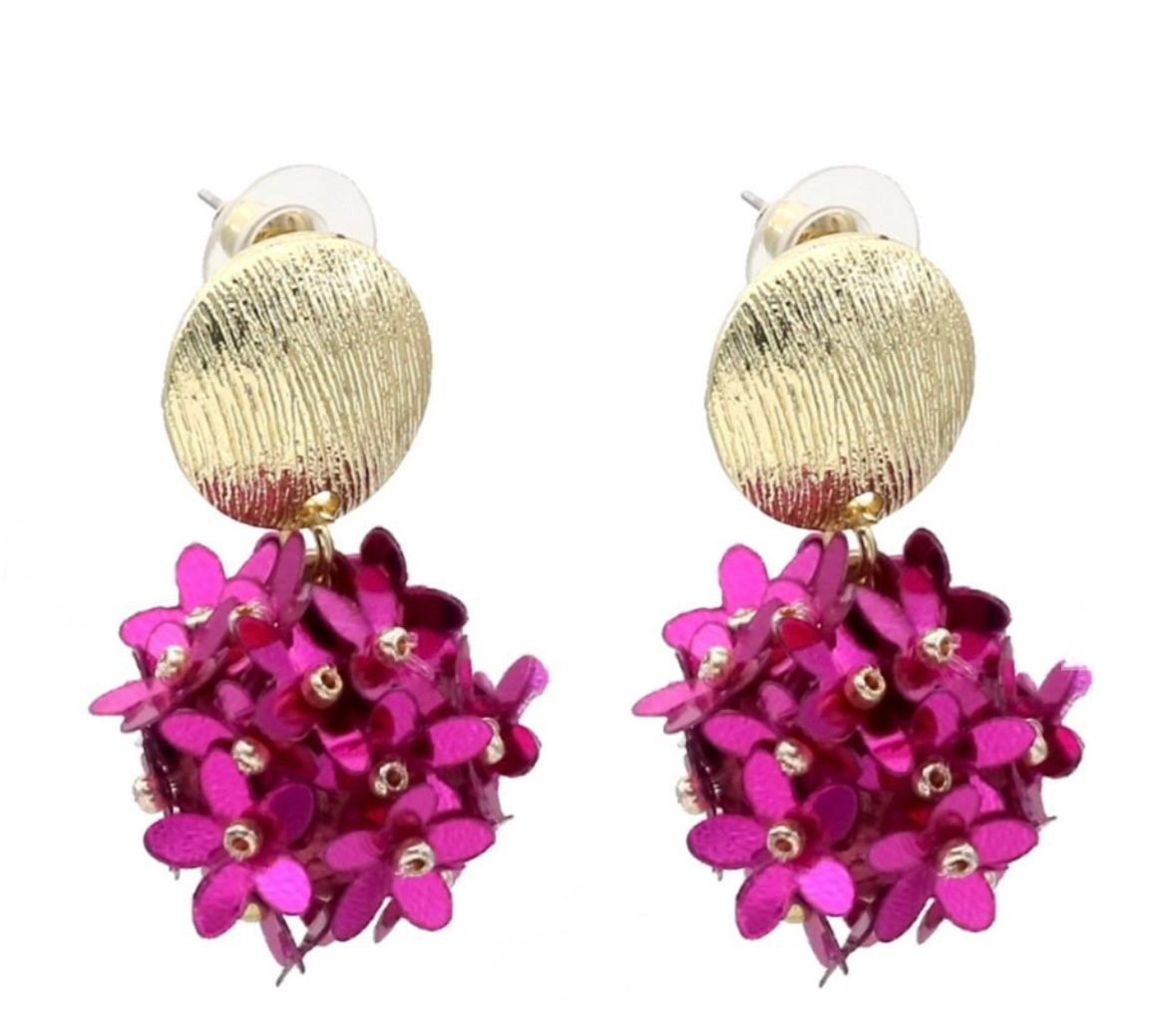 Oorbellen | Discobal | Goud &amp; Fuchia | Stainless steel
