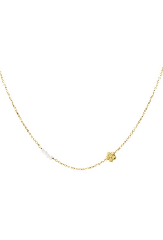 Halsketting | Clover pearl | Goud | Stainless steel