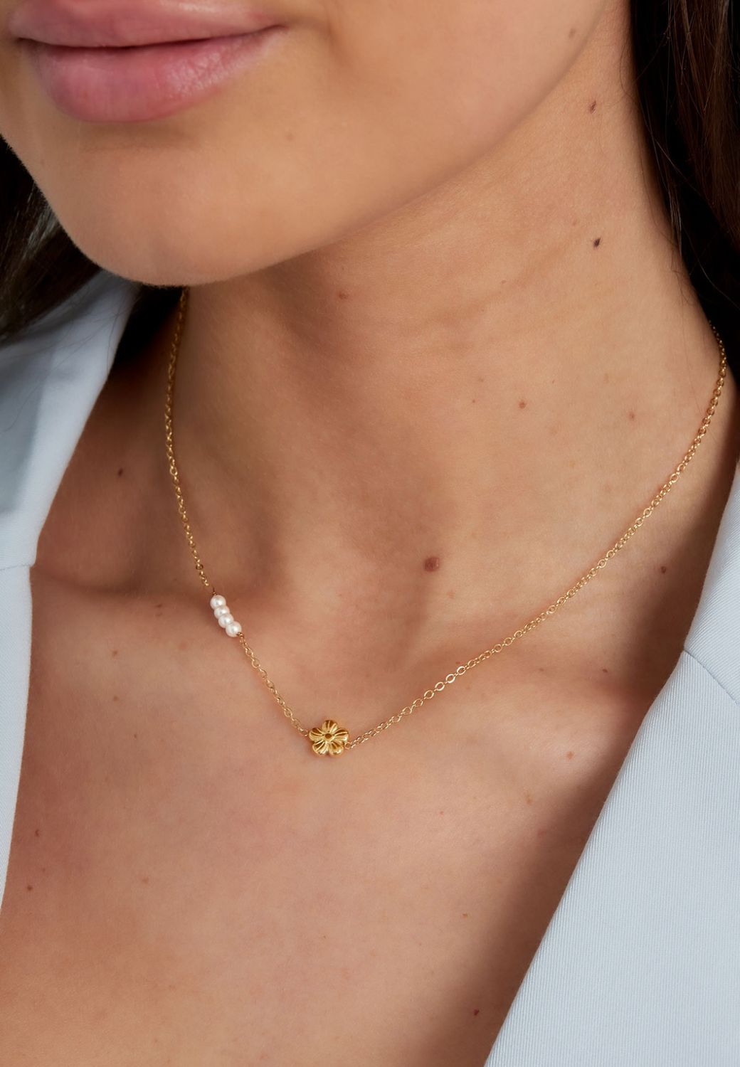 Halsketting | Clover pearl | Goud | Stainless steel