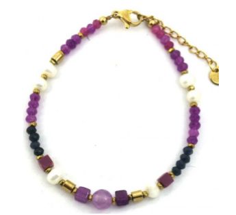 Armband | Mees | Lila &amp; Goud | Stainless steel