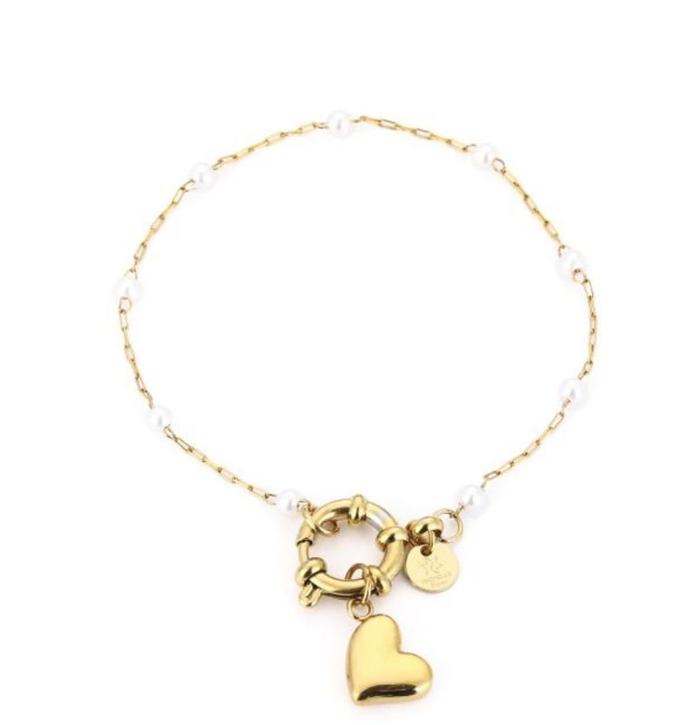 Armband | Pearl heart | Goud | Stainless steel