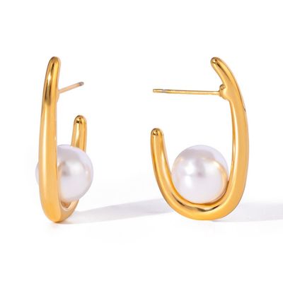 Gouden oorring met parelmoer parel