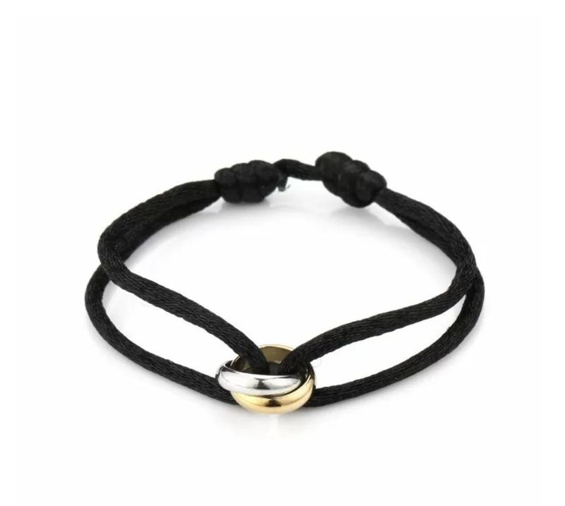 Armband | Ringetjes | Zwart, Goud & Zilver | Stainless Steel Satinkoord met goud en zilver ringetje, roestvrij staal, kleurvast en anti allergie
