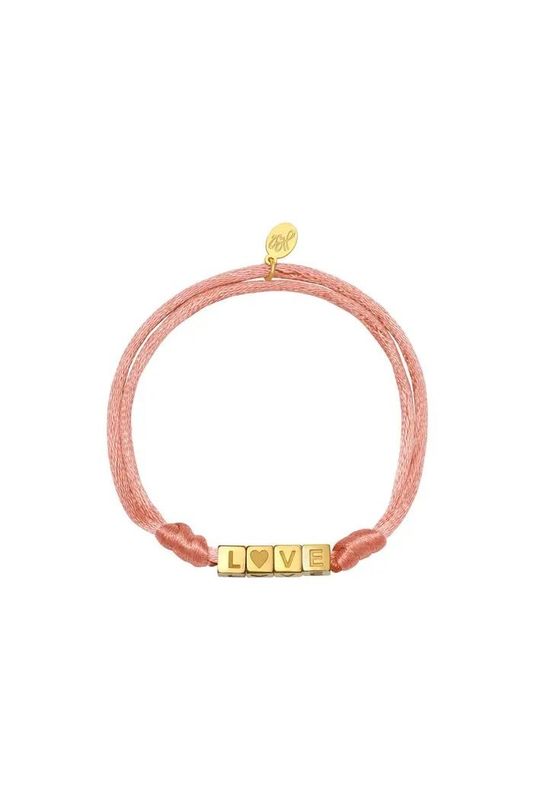 Armband | Satin Love | Roze & Goud Satinkoord met goud, roestvrij staal, kleurvast en anti allergie