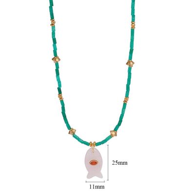 Groen natuursteen ketting met roos vis hanger