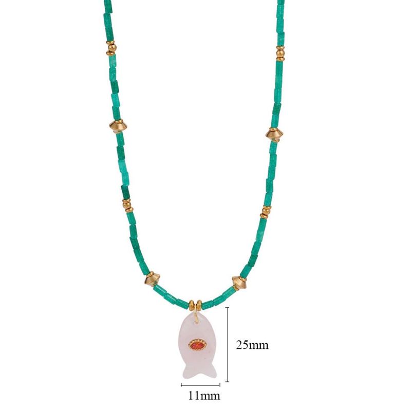 Groen natuursteen ketting met roos vis hanger