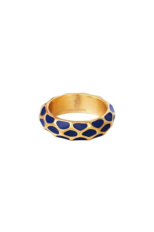 Ring | Giraf Patroon | Blauw & Goud | Stainless Steel Blauw gouden giraf print ring stainless steel