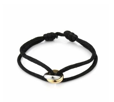 Armband | Ringetjes | Zwart, Goud & Zilver | Stainless Steel Satinkoord met goud en zilver ringetje, roestvrij staal, kleurvast en anti allergie