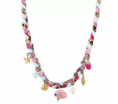 Gevlochten Ketting | Pink | Zomers met Bedels Gevlochten ketting, bedels, goud