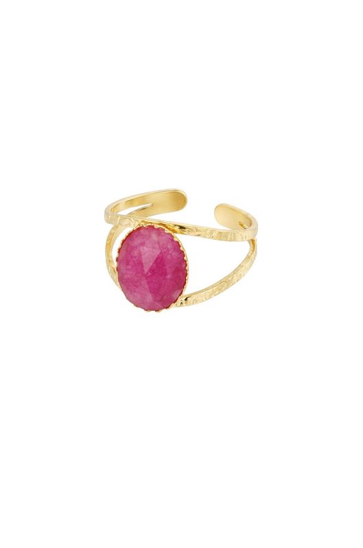 Ring | Natuursteen | Fuchisa | Goud | One Size | Stainless steel
