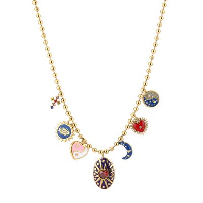 Bedelketting | Blauwe maan | Goud | Stainless steel