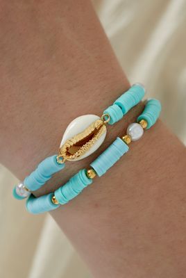 Armband | Seashell Glow | Goud & Turquoise