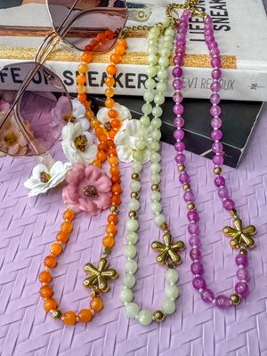 Ketting | Golden Bloom | Orange &amp; Goud | Natuursteen