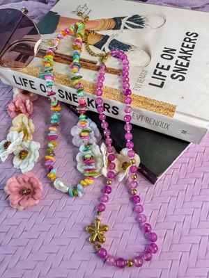 Ketting | Golden Bloom | Fushia & Goud | Natuursteen
