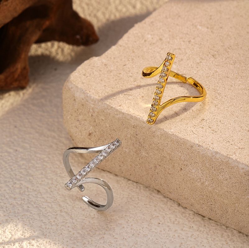 Ring | Line strass | Goud | One size | Stainless steel
