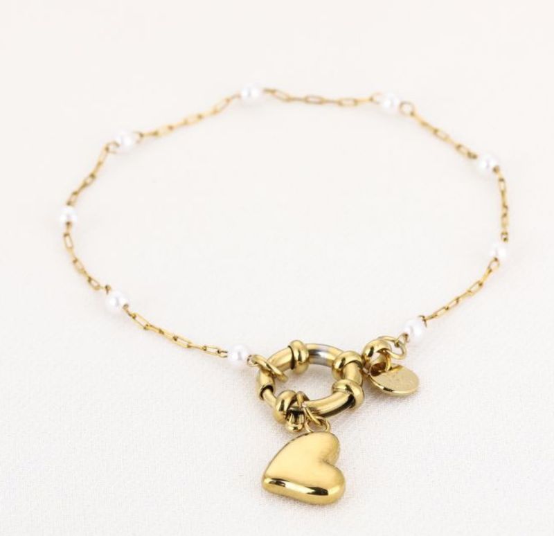 Armband | Pearl heart | Goud | Stainless steel