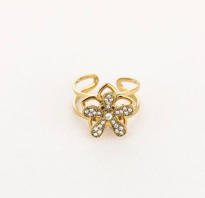 Ring | Anti-stress | Flower | Goud | Stainless steel