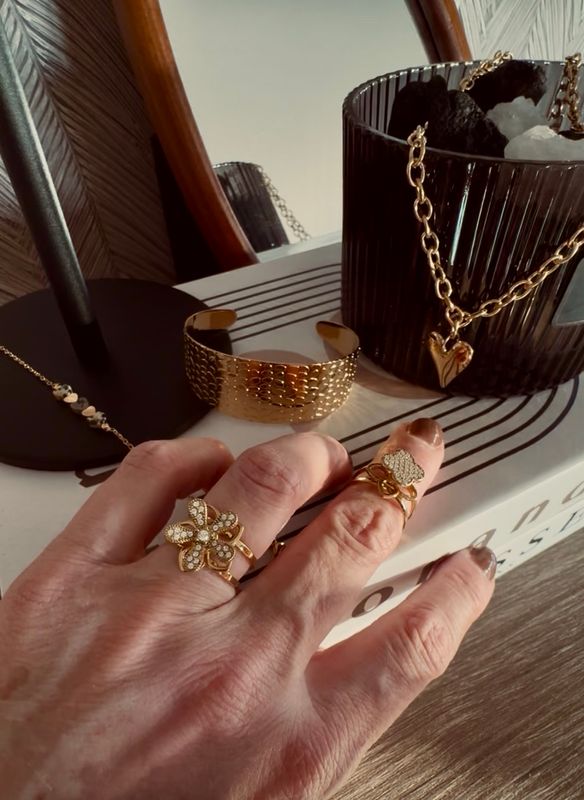 Ring | Anti-stress | Flower | Goud | Stainless steel