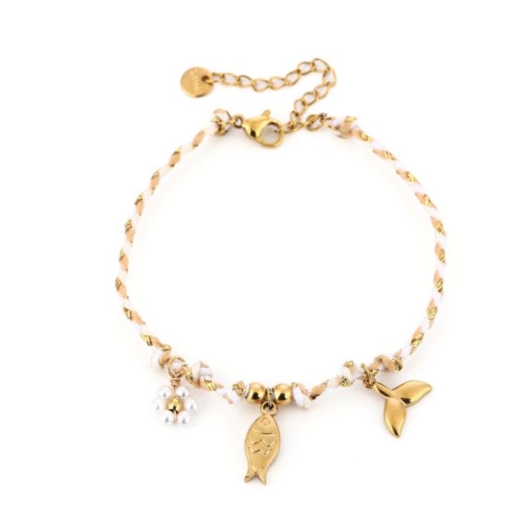 Armband | Sea star | Goud &amp; Beige | Stainless steel