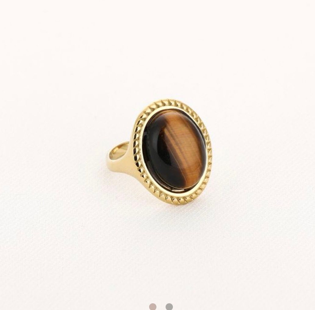 Ring | Tiger eye | Goud | Stainless steel