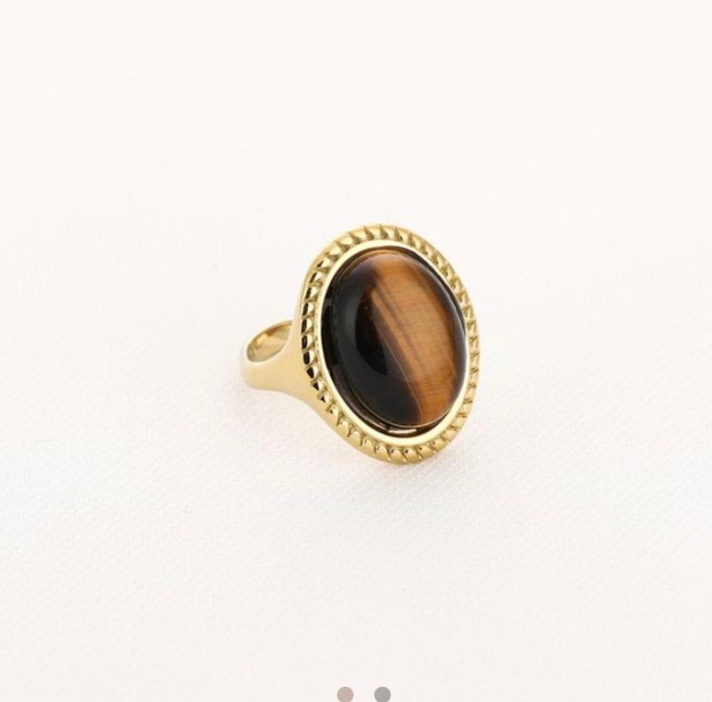 Ring | Tiger eye | Goud | Stainless steel