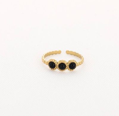 Ring | Black stone | Goud | Stainless steel