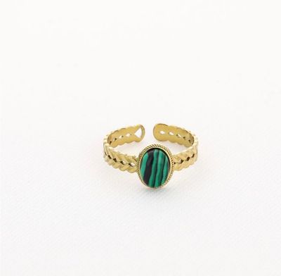 Ring | Malachite | Goud | Stainless steel