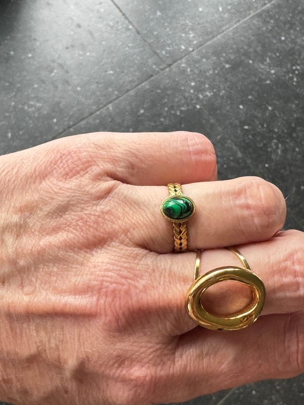 Ring | Malachite | Goud | Stainless steel