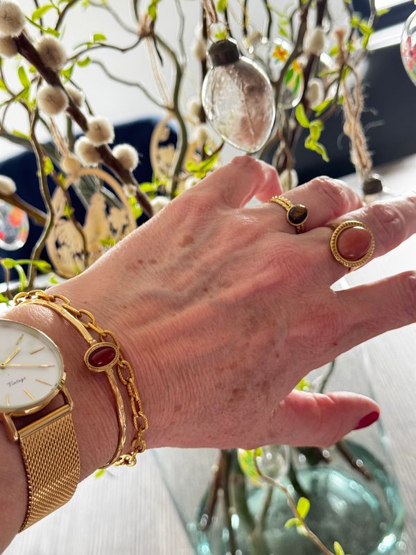Bangle | Red Stone | Goud | Stainless steel