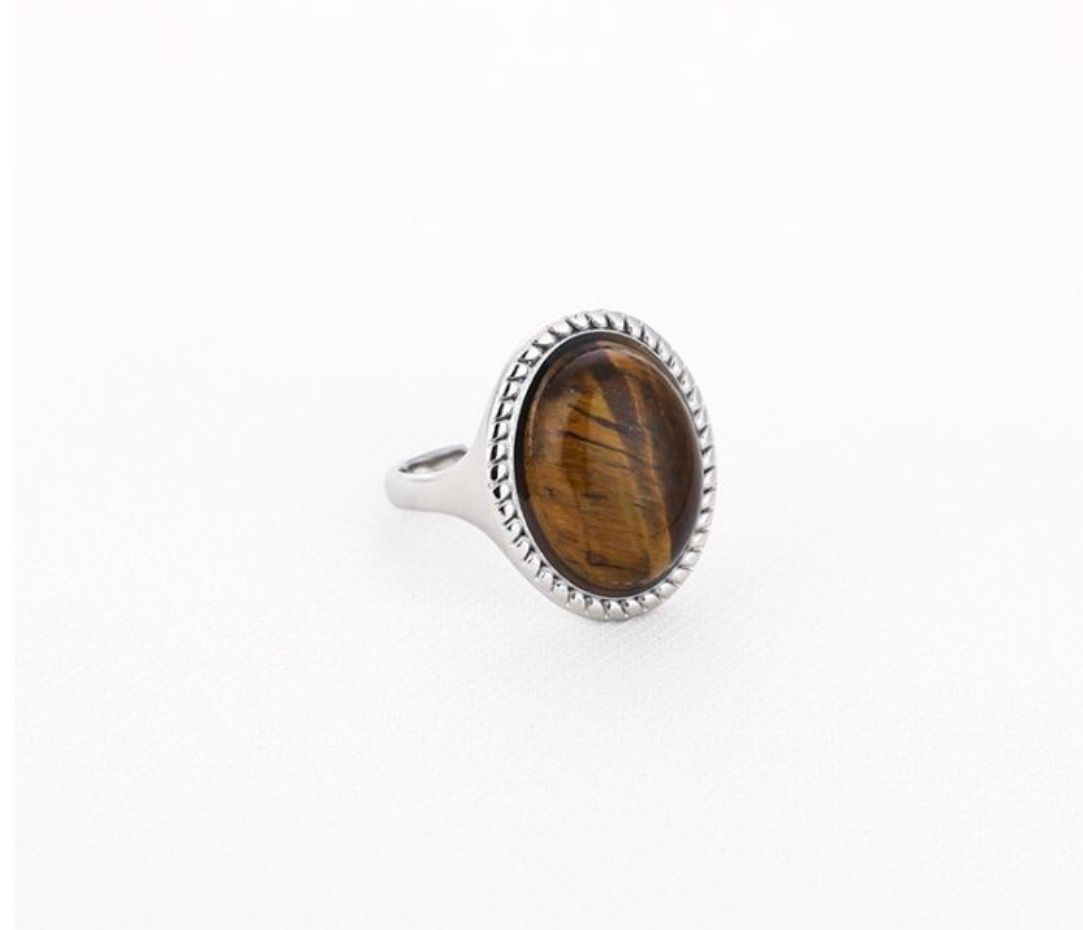 Ring | Tiger eye | Zilver | Stainless steel